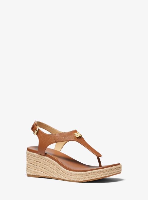 Damske Sandále Michael Kors Laney Saffiano Leather Espadrille Wedge Hnede - Topanky Michael Kors Slevy | UCZOP-2859